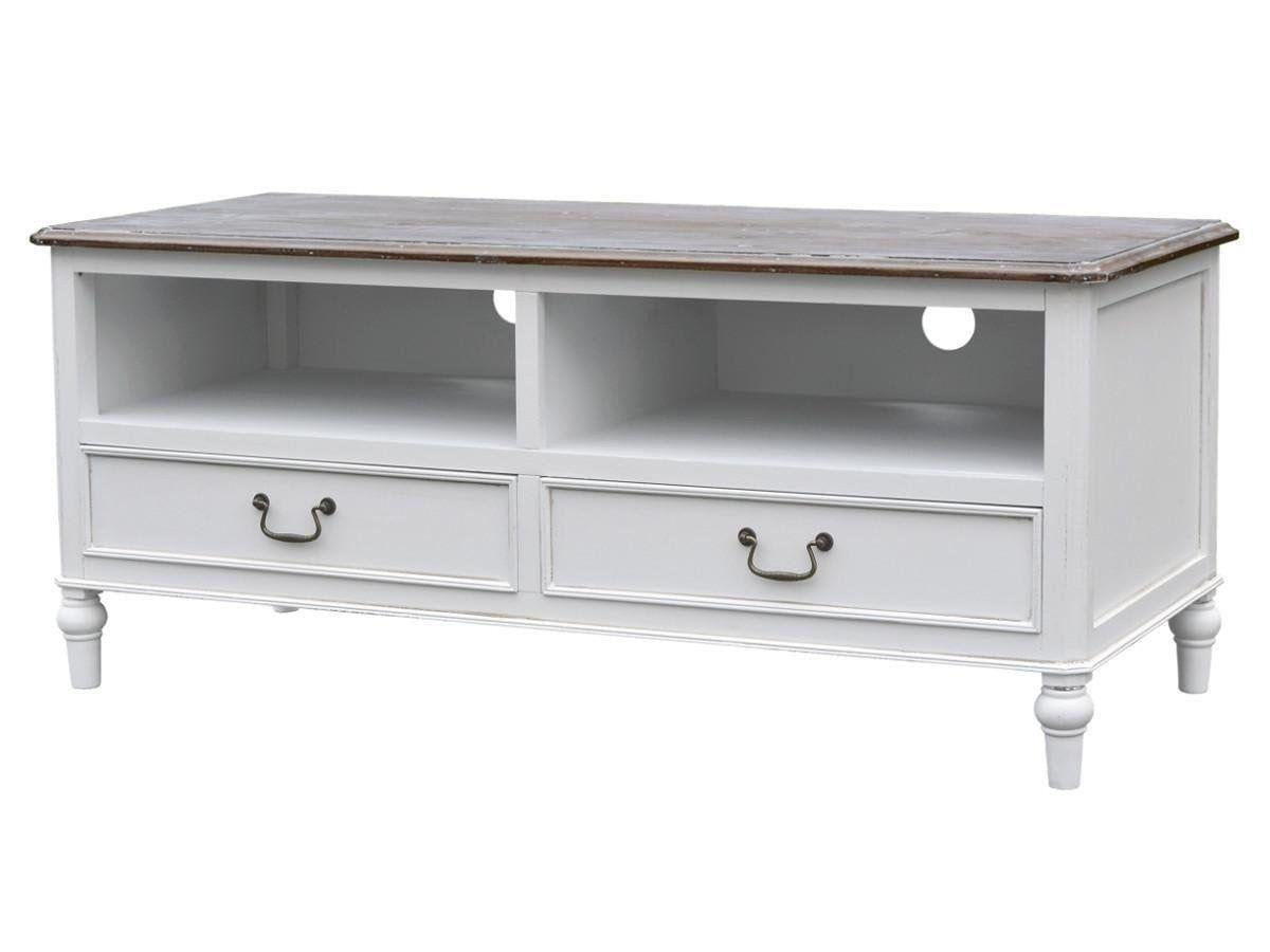 Comoda TV Alba cu Blat Inchis in Stil Provensal Livin Hill