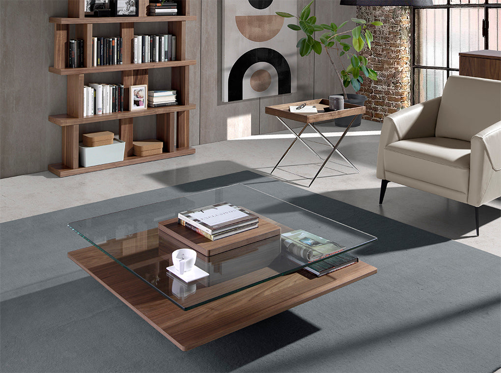 Masa de Cafea din Nuc si Sticla cu Design Patrat Angel Cerda