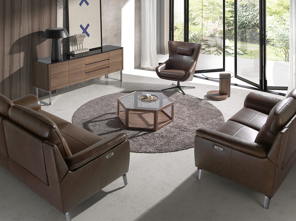 Masa de Cafea din Nuc Hexagonala cu Blat din Sticla Angel Cerda