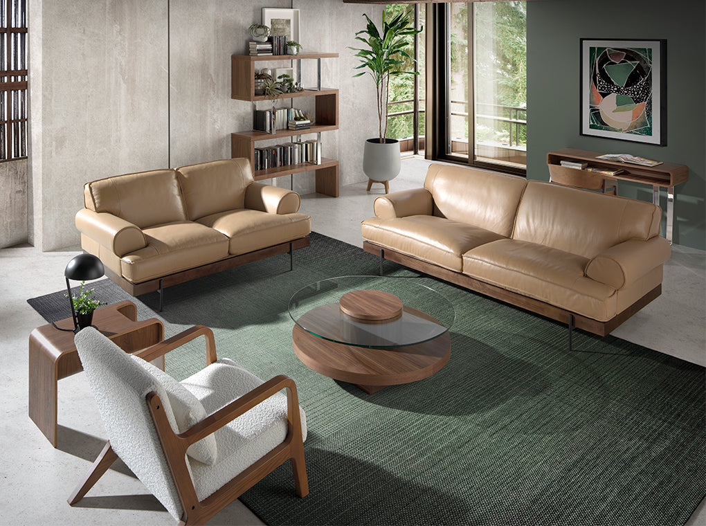 Masa de Cafea Rotunda din Nuc cu Blat din Sticla Angel Cerda