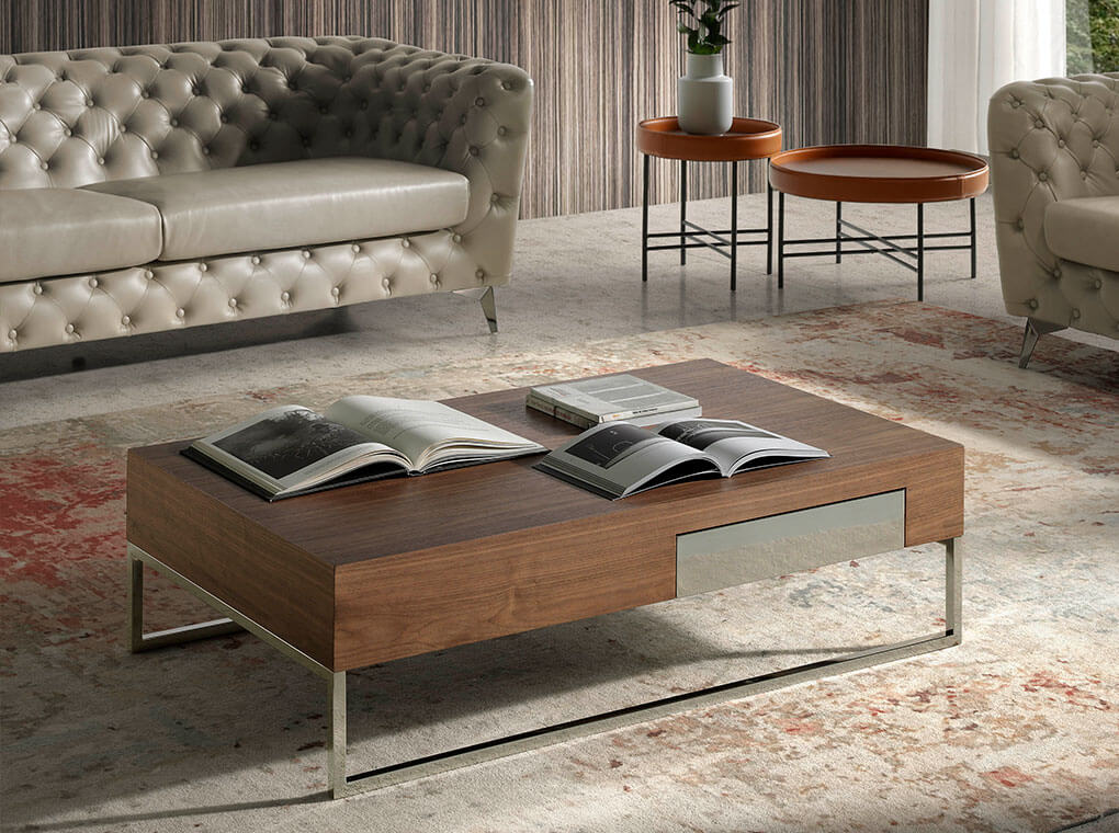 Masa de Cafea din Nuc cu Sertar si Suport Metalic Angel Cerda