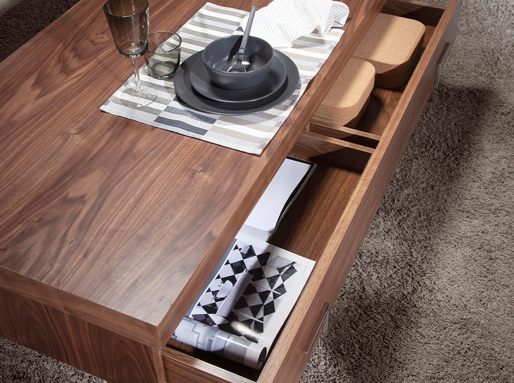 Masa de Cafea din Lemn de Nuc cu Structura din Otel Inoxidabil Cromat Angel Cerda