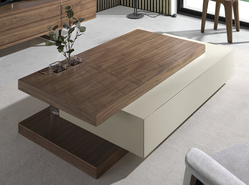 Masa de Cafea din Nuc cu Sertar Central si Vase de Sticla Angel Cerda