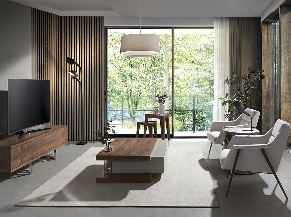 Masa de Cafea din Nuc cu Sertar Central si Vase de Sticla Angel Cerda