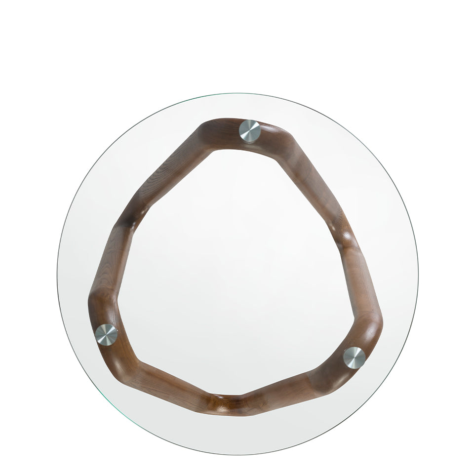 Masa de Cafea Rotunda din Sticla Temperata si Nuc Angel Cerda
