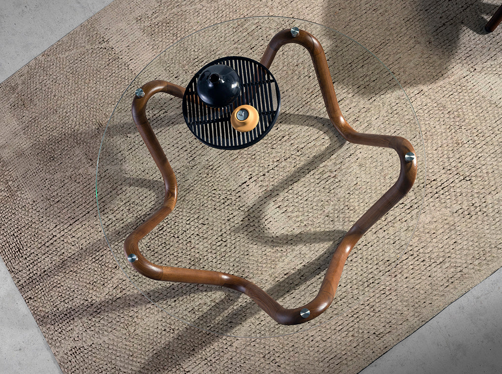 Masa de Cafea Rotunda din Sticla Temperata si Nuc Angel Cerda