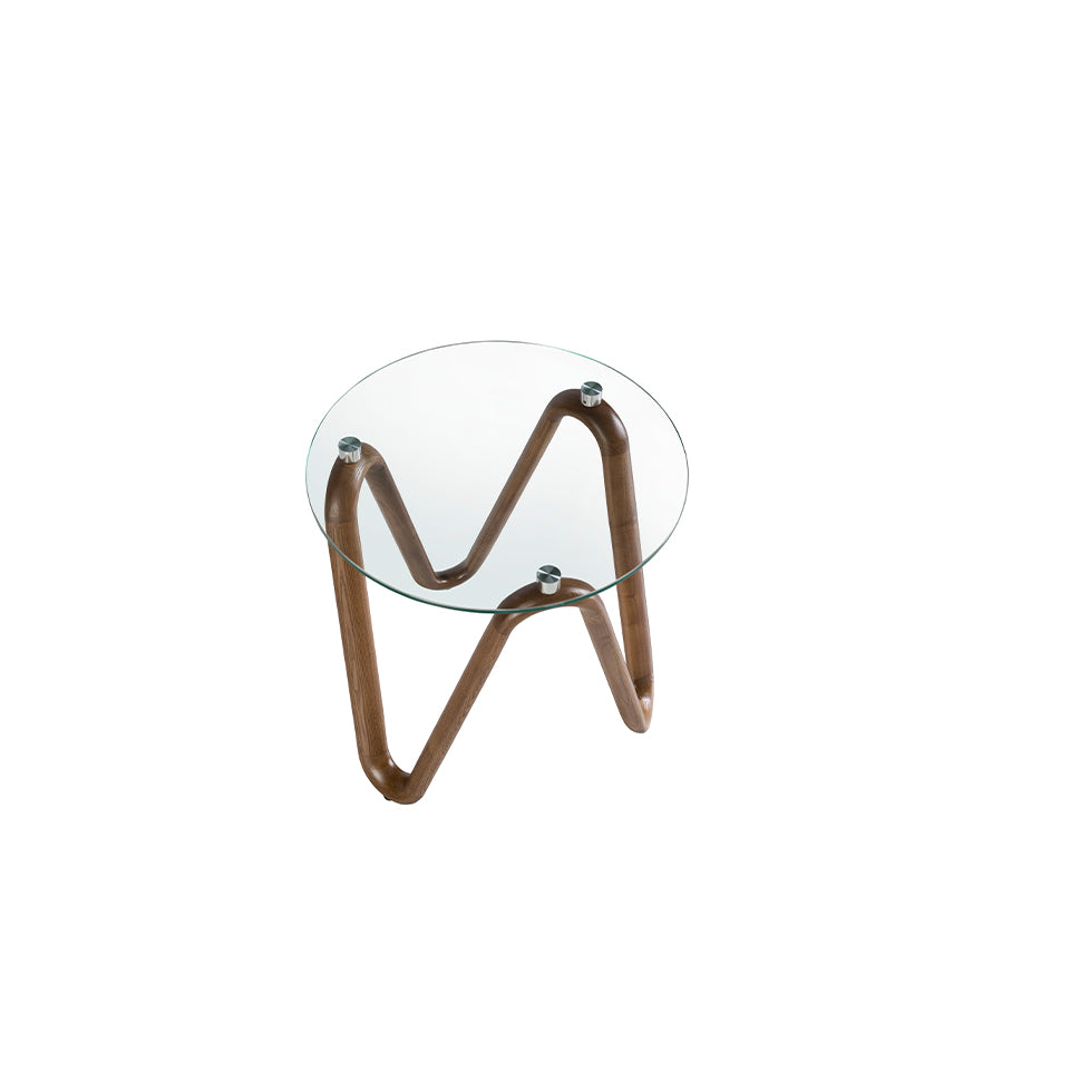 Masa Laterala Rotunda din Sticla Temperata si Nuc Angel Cerda