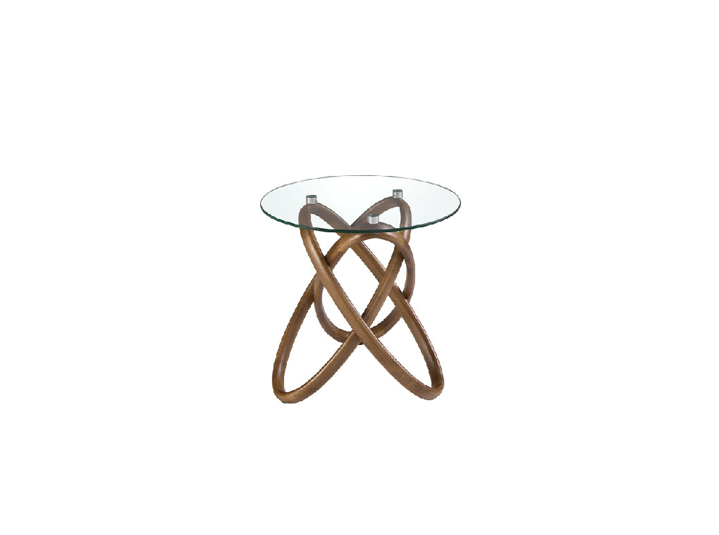 Masa Laterala Rotunda din Sticla Securizata si Lemn Nuc Angel Cerda