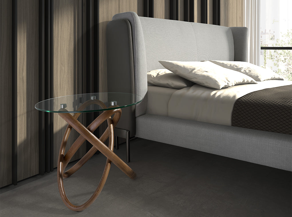 Masa Laterala Rotunda din Sticla Securizata si Lemn Nuc Angel Cerda