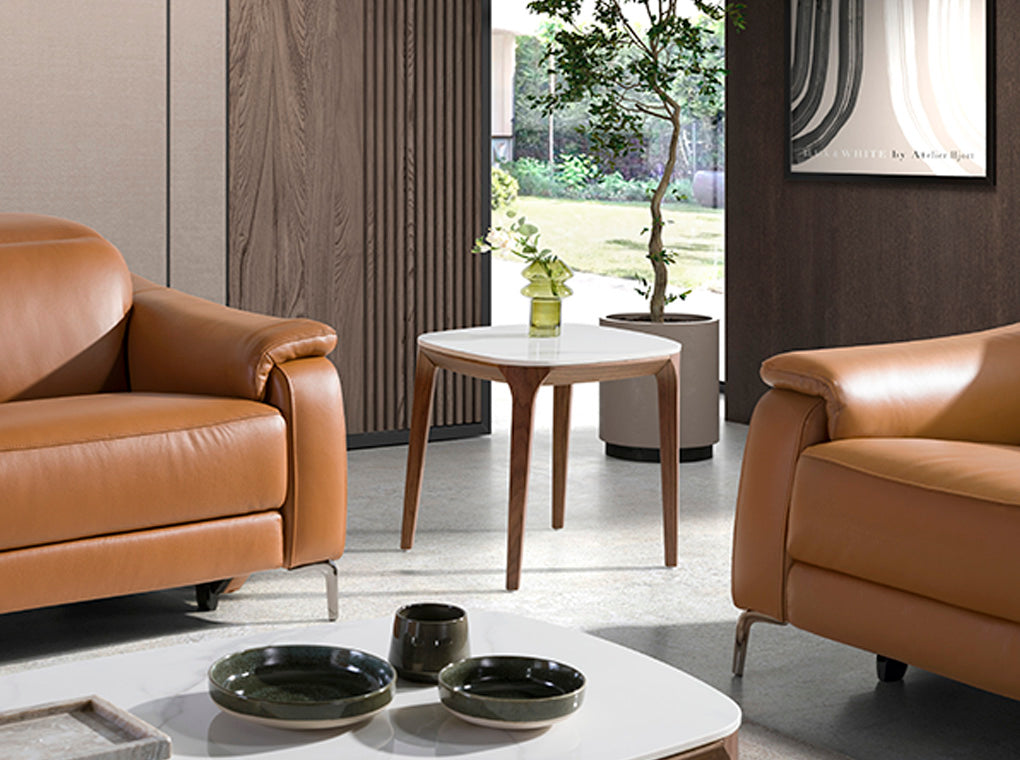 Masa Laterala din Portelan Marmorat si Nuc Angel Cerda