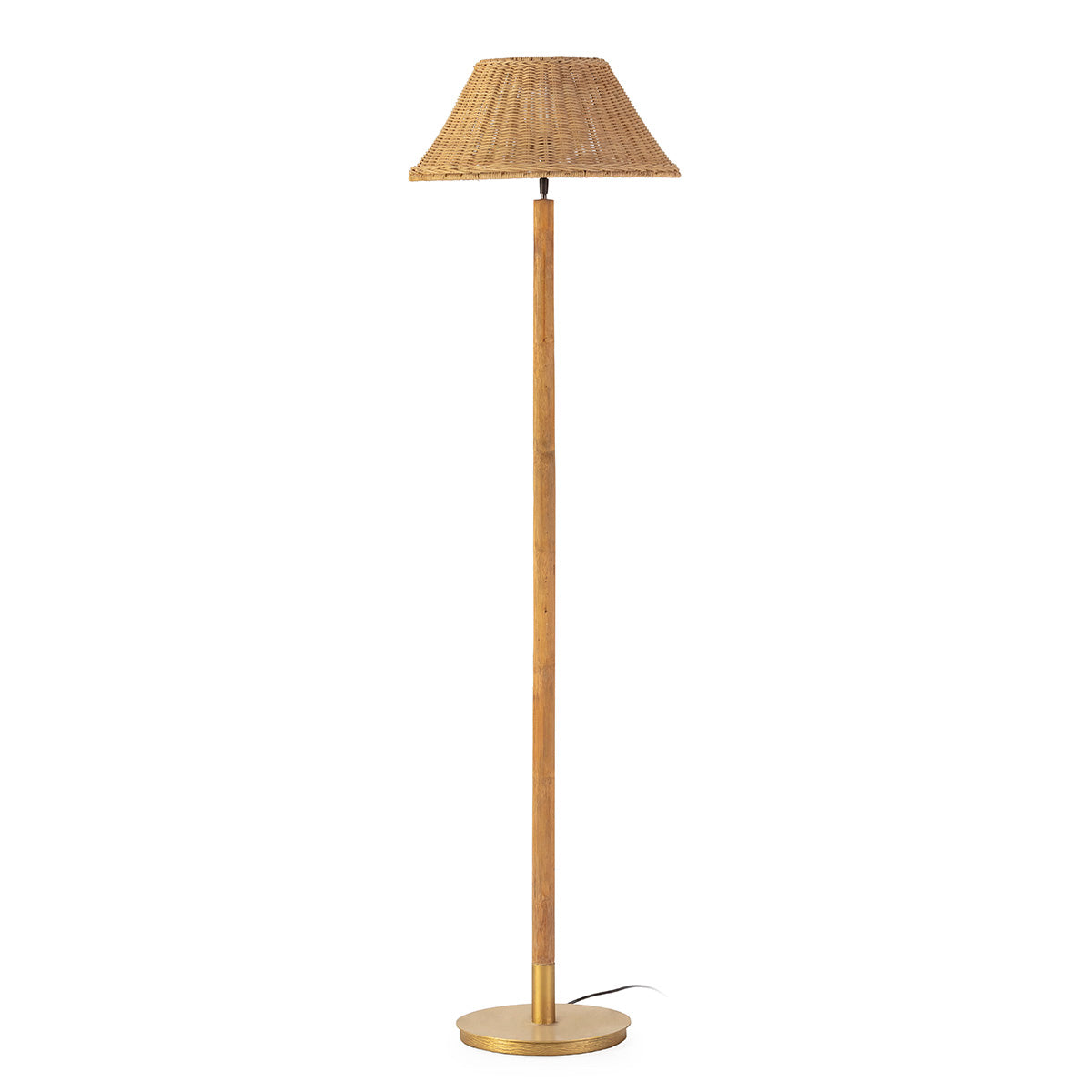 Lampadar de Podea Standard cu Abajur din Metal Lemn Ratan Auriu Natural Thai Natura