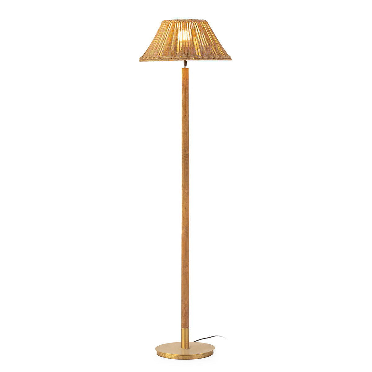 Lampadar de Podea Standard cu Abajur din Metal Lemn Ratan Auriu Natural Thai Natura