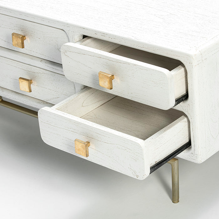 Comoda TV din Lemn Alb Metal Auriu Thai Natura