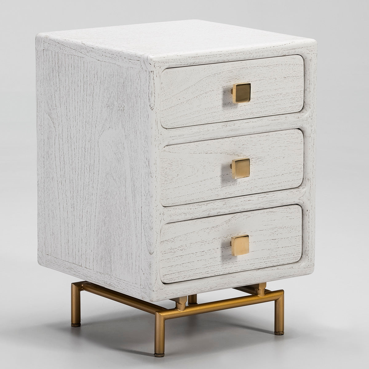 Noptiera din Metal Auriu Lemn Alb Thai Natura