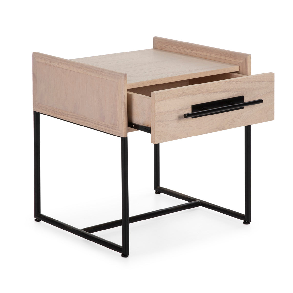 Noptiera cu Accente din Lemn Natural Metal Negru Thai Natura