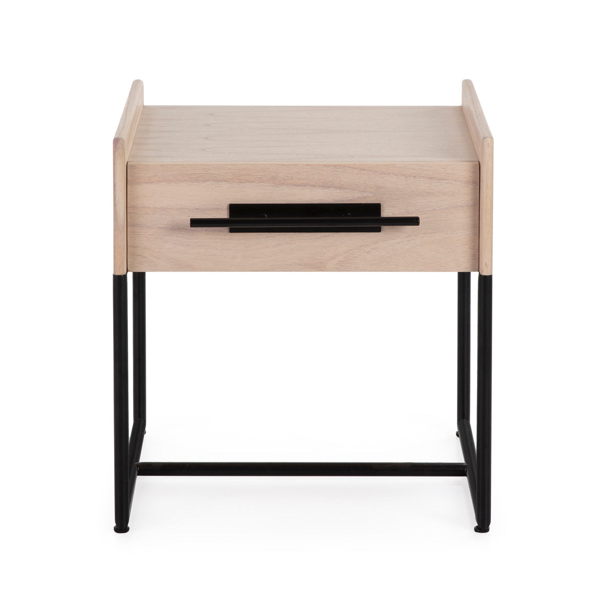 Noptiera cu Accente din Lemn Natural Metal Negru Thai Natura