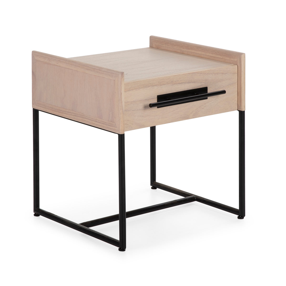 Noptiera cu Accente din Lemn Natural Metal Negru Thai Natura