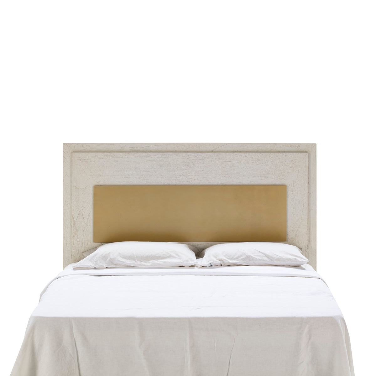 Tablie de Pat din Lemn Alb Metal Auriu Thai Natura