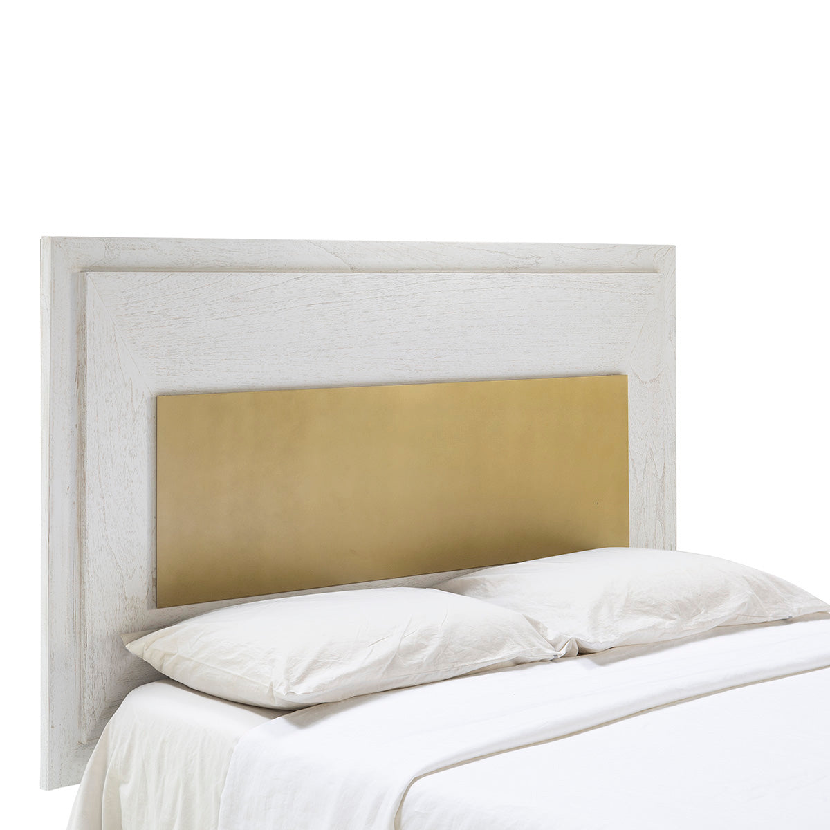 Tablie de Pat din Lemn Alb Metal Auriu Thai Natura