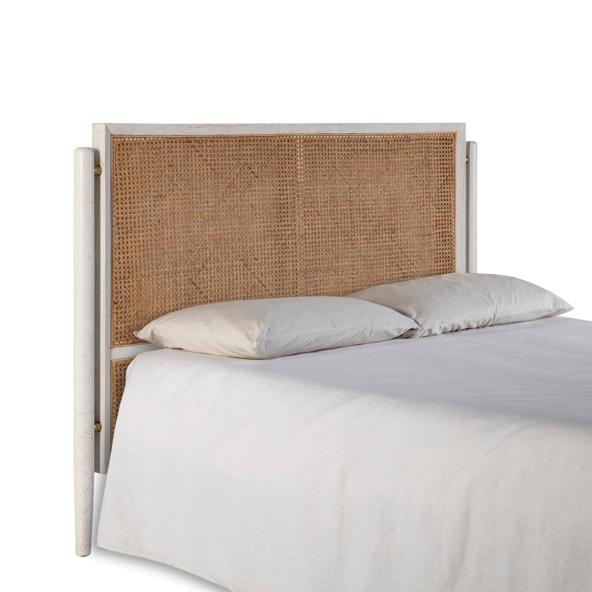 Tablie de Pat din Lemn Metal Ratan Alb Auriu Natural Thai Natura