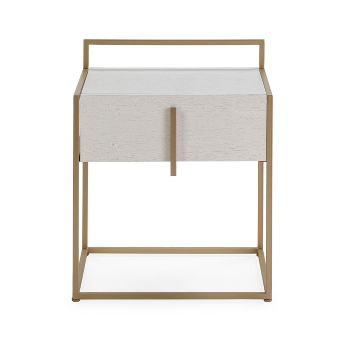 Noptiera din Lemn Mindi Metal Alb Auriu Thai Natura