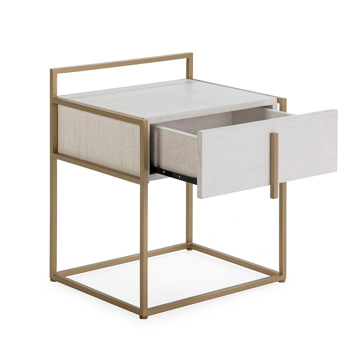 Noptiera din Lemn Mindi Metal Alb Auriu Thai Natura