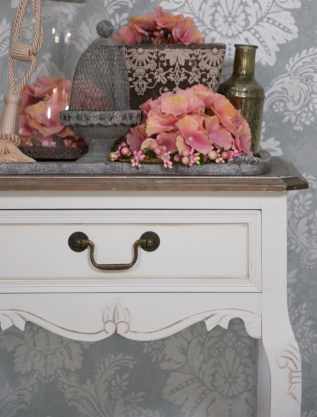 Consola Alba cu Suprafata Maro si Manere Metalice Livin Hill