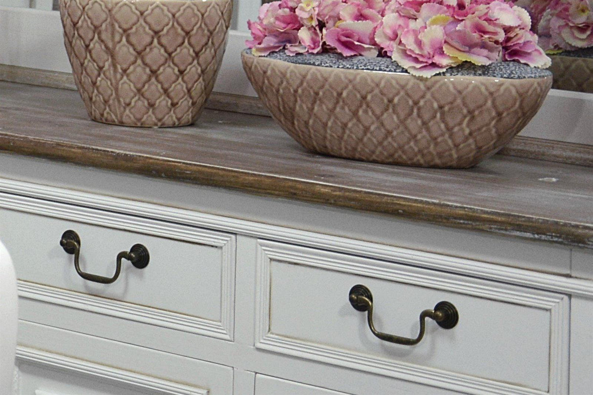 Consola Alba cu Suprafata Maro si Manere Metalice Livin Hill