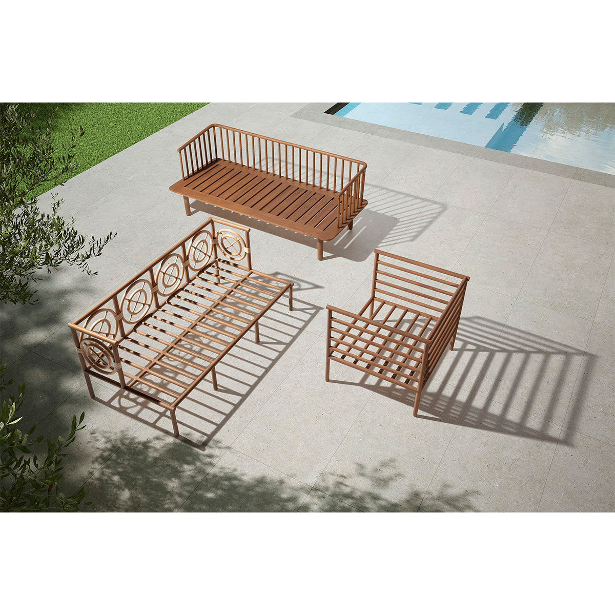 Fotoliu din Lemn de Tec Material Textil Thai Natura