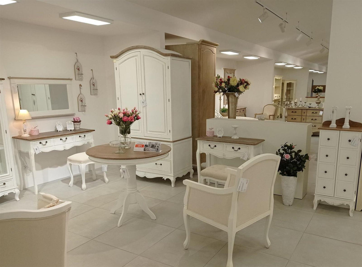 Taburet Provence Alb cu Tapiterie Crem si Picioare Sculptate Livin Hill