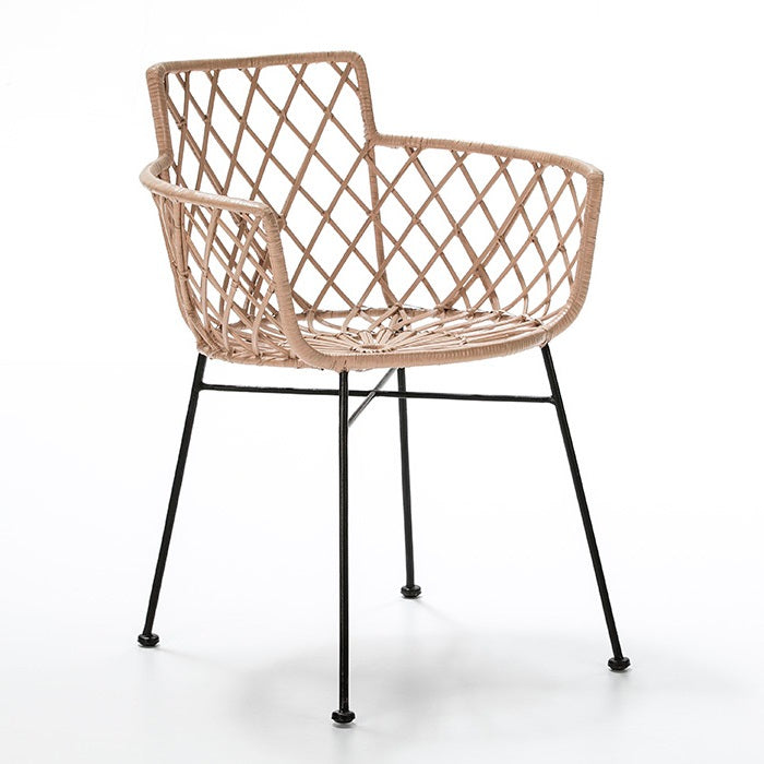 Scaun din Rachita Caramel cu Structura Metalica Neagra Thai Natura