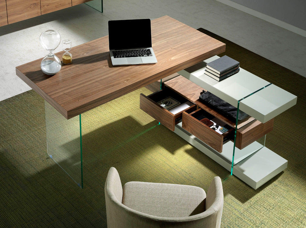 Birou de Design Modern din Nuc si Sticla Angel Cerda