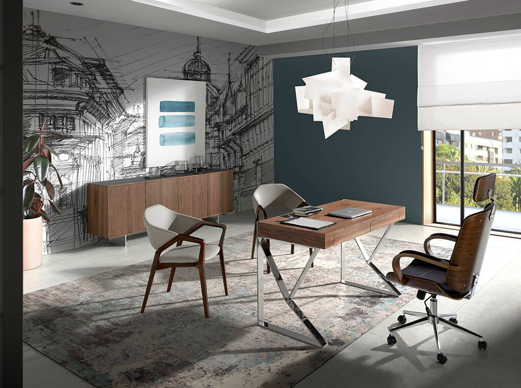 Birou din Lemn Masiv Nuc si Otel cu Sertare Angel Cerda