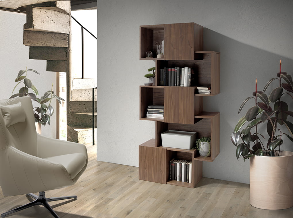 Biblioteca cu Rafturi Neregulate din Lemn de Nuc cu Usi Angel Cerda