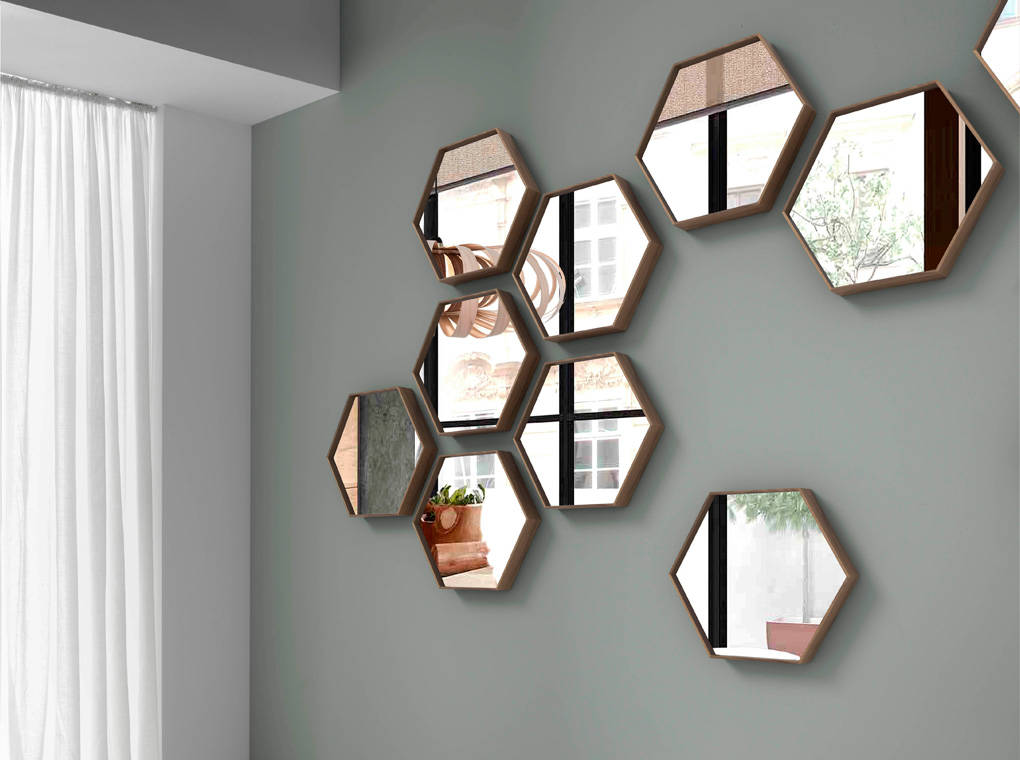 Oglindă de perete hexagonală din nuc natural 46x40 cm 3039 Angel Cerdá