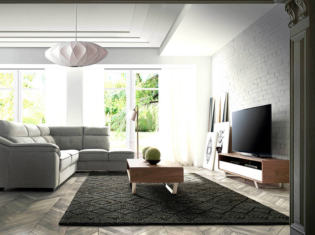 Comoda TV din Nuc si Alb cu Picioare din Otel Angel Cerda