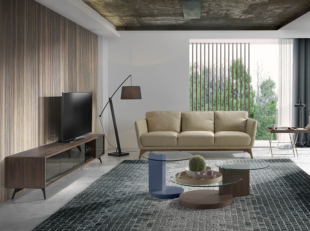 Comoda TV din Nuc si Sticla Neagra cu Efect de Oglinda Angel Cerda