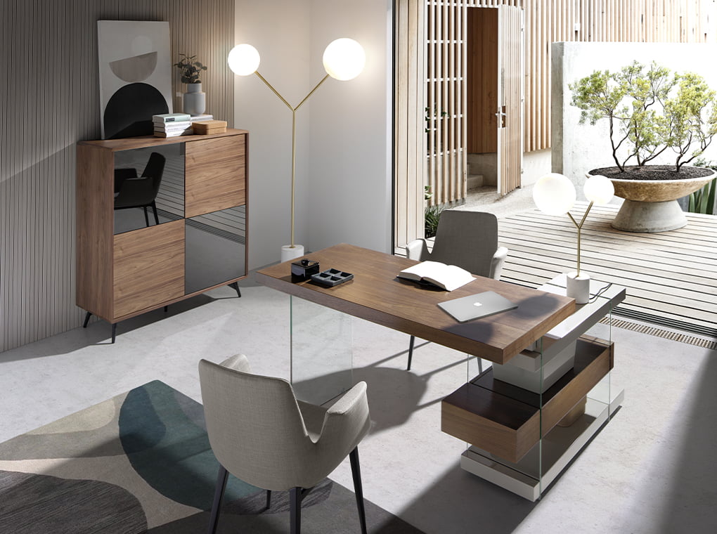 Bufet din Nuc cu Usi din Sticla Neagra Angel Cerda