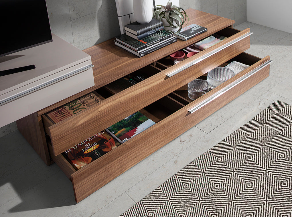 Comoda TV din Nuc cu Sertare si Suport Metalic Angel Cerda