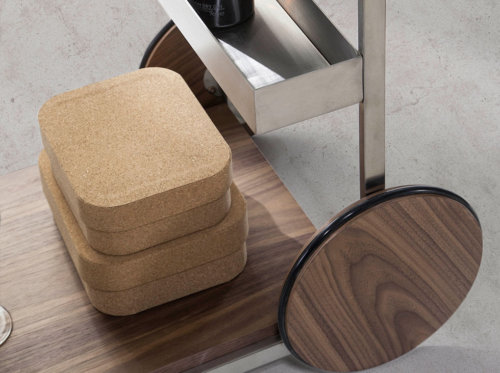 Carucior Minibar din Otel si Nuc cu Design Modern Angel Cerda