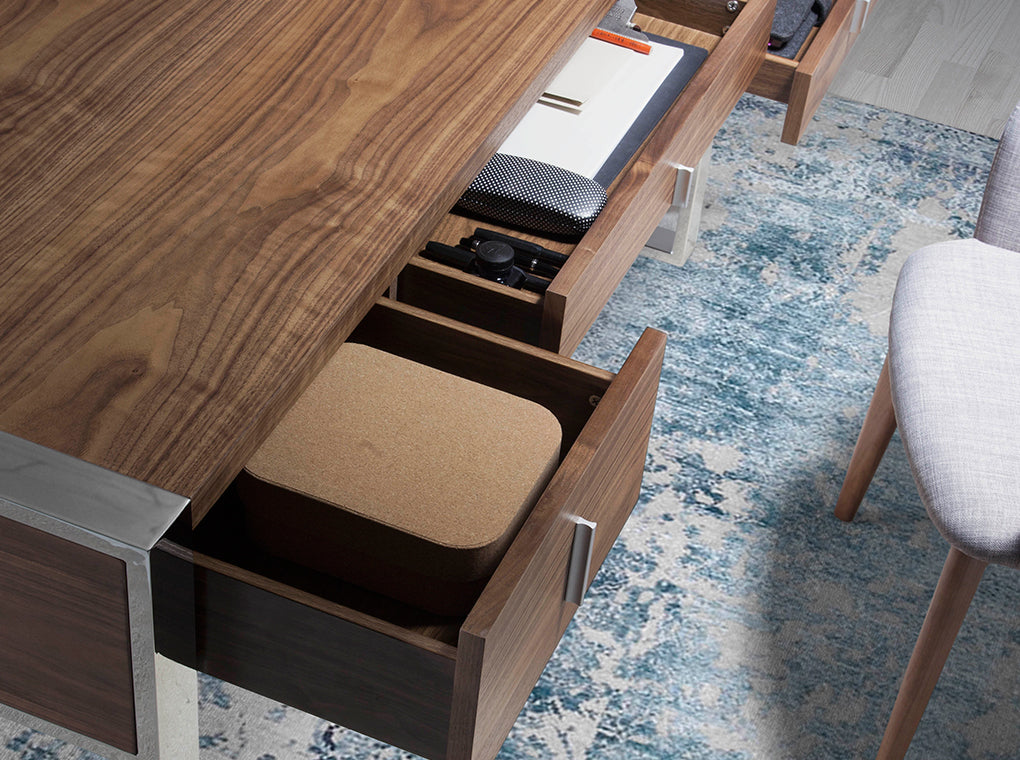 Birou din Lemn Masiv Nuc cu Structura din Otel Cromat Angel Cerda