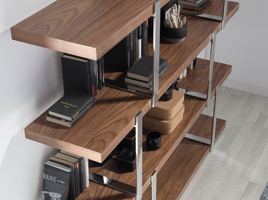 Biblioteca din Nuc cu Rafturi din Sticla Neagra Angel Cerda