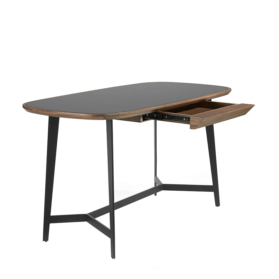 Birou din Lemn Masiv de Nuc si Sticla Neagra Angel Cerda