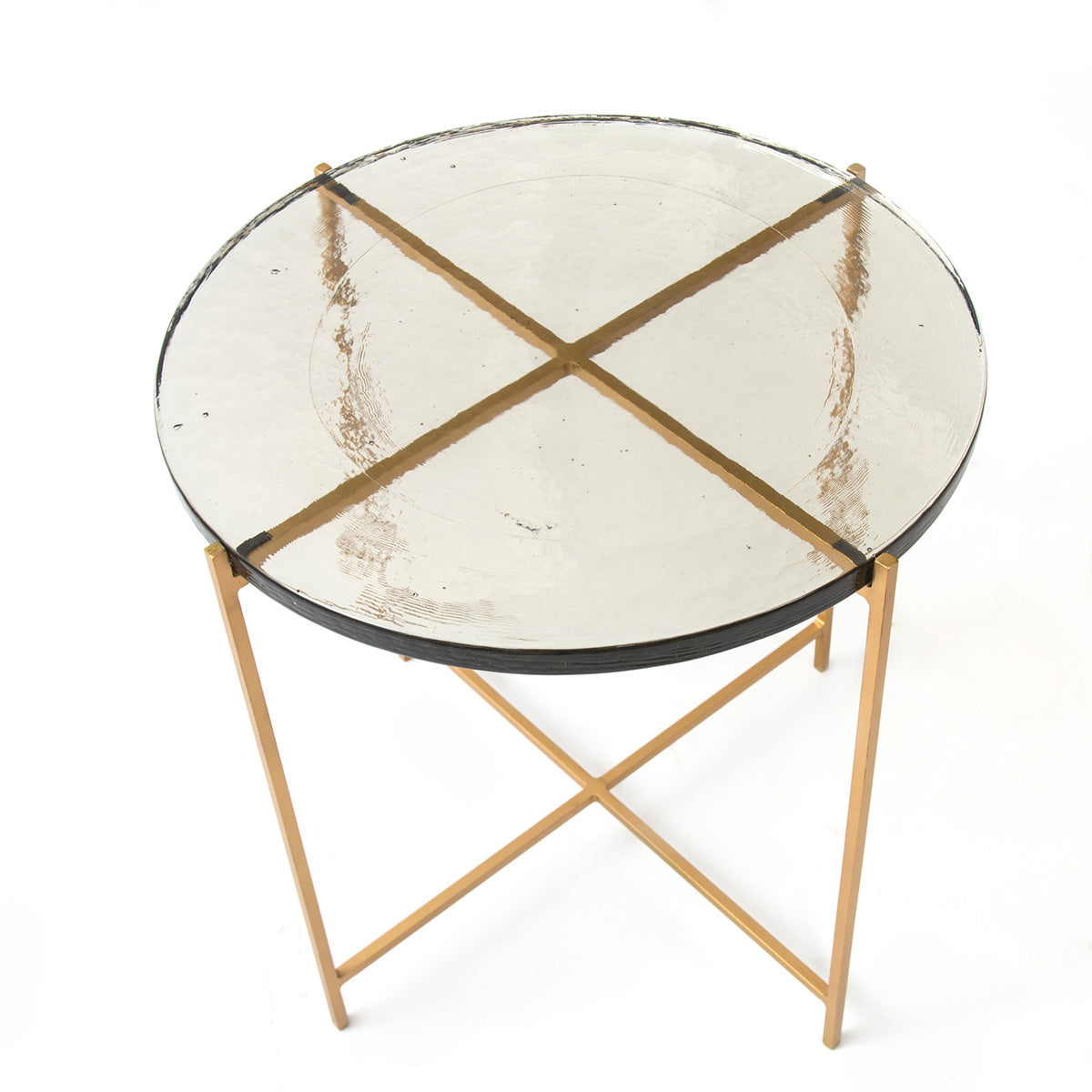 Masa Laterala Rustica din Sticla Metal Auriu Thai Natura