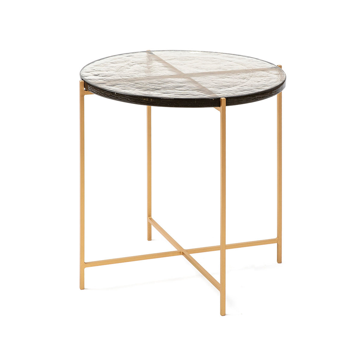 Masa Laterala Rustica din Sticla Metal Auriu Thai Natura