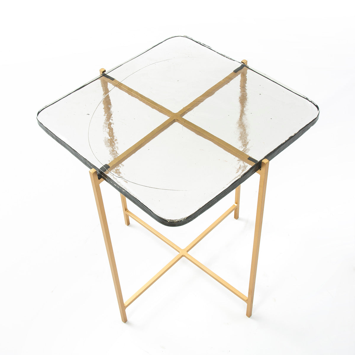 Masa Laterala Rustica Sticla Metal Auriu Thai Natura