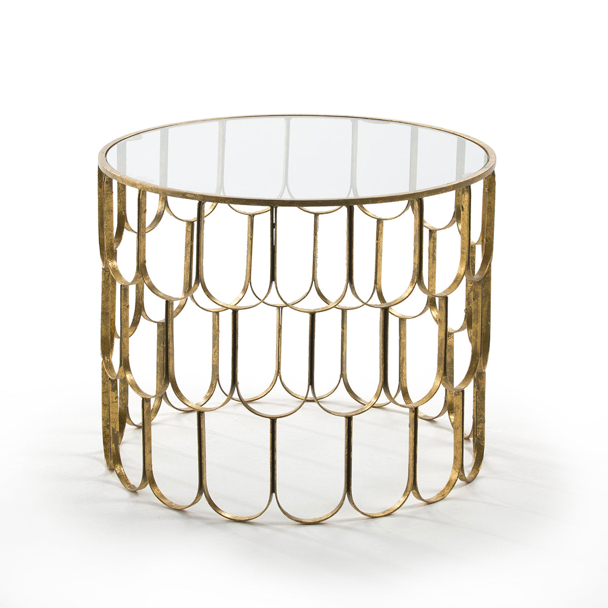 Masa Laterala din Sticla Metal Auriu Thai Natura