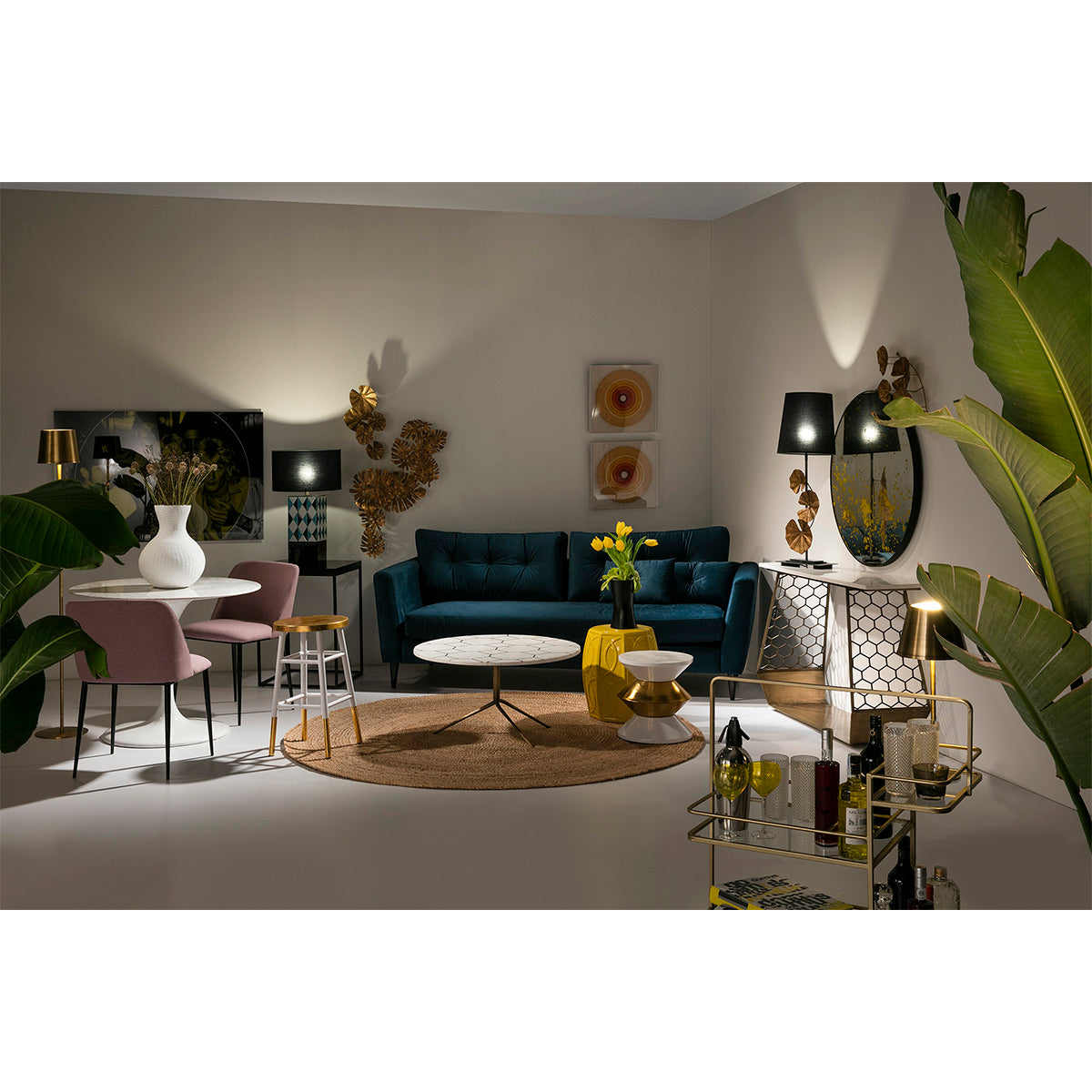 Masa Laterala din Marmura Alba Metal Alb Auriu Thai Natura