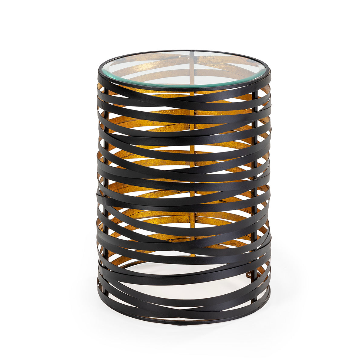 Masa Laterala Sticla Metal Negru Auriu Thai Natura