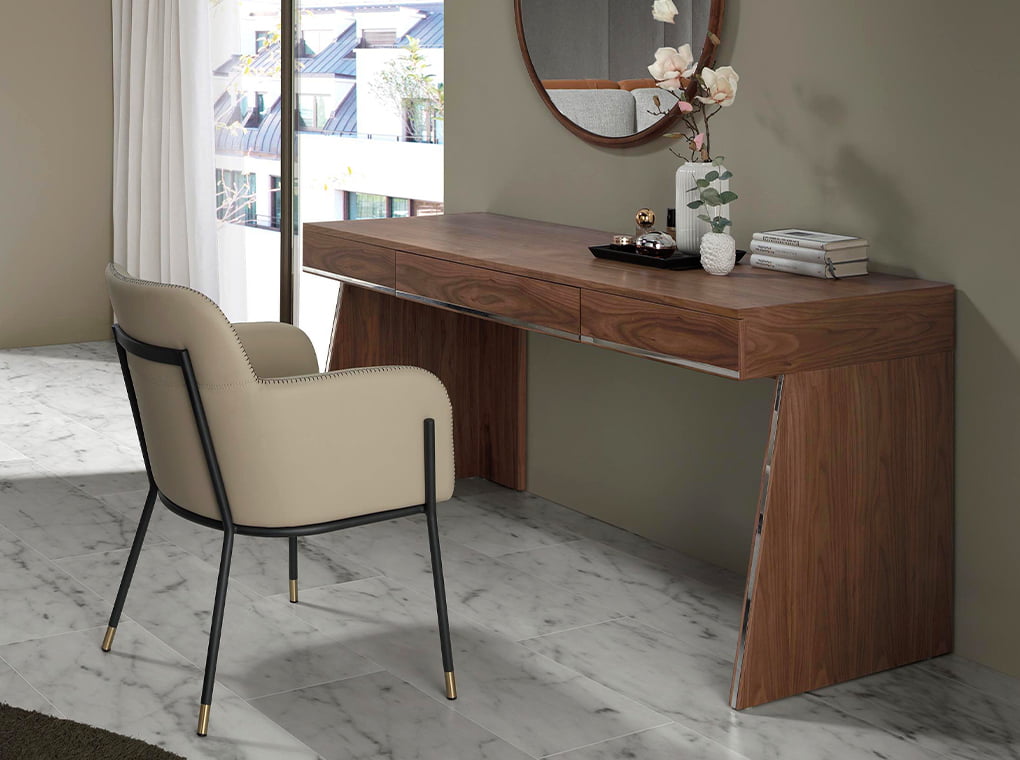 Birou din Lemn de Nuc cu Sertare si Suport Metalic Angel Cerda